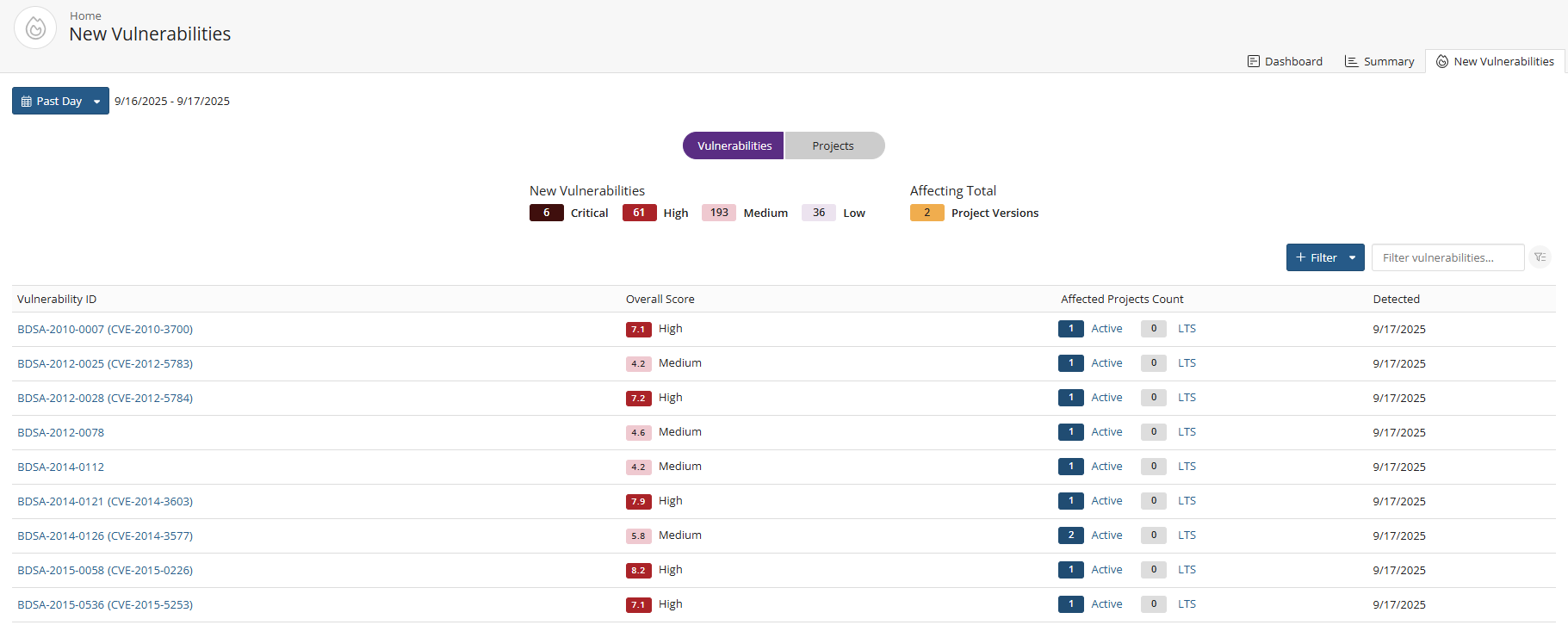 New Vulnerabilities Dashboard